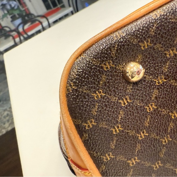 RIONI Signature Dome Handle/shoulder Bag Brown Canvas W/ Tan Leather Trim NEW! - Picture 4 of 15